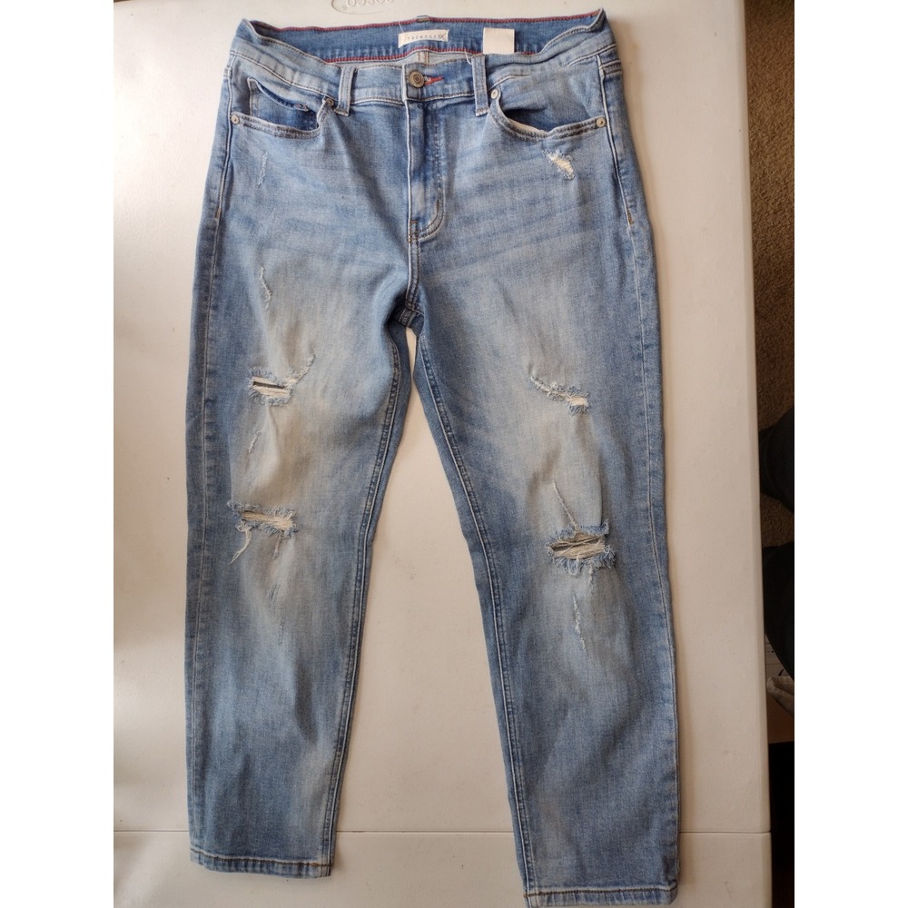 Eunina Frankie Low Rise Girlfriend Jeans Light Wash Distressed Ripped 30W